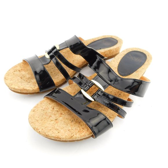 SOFFT Black Patent Slide Sandals 9 - Picture 3 of 6